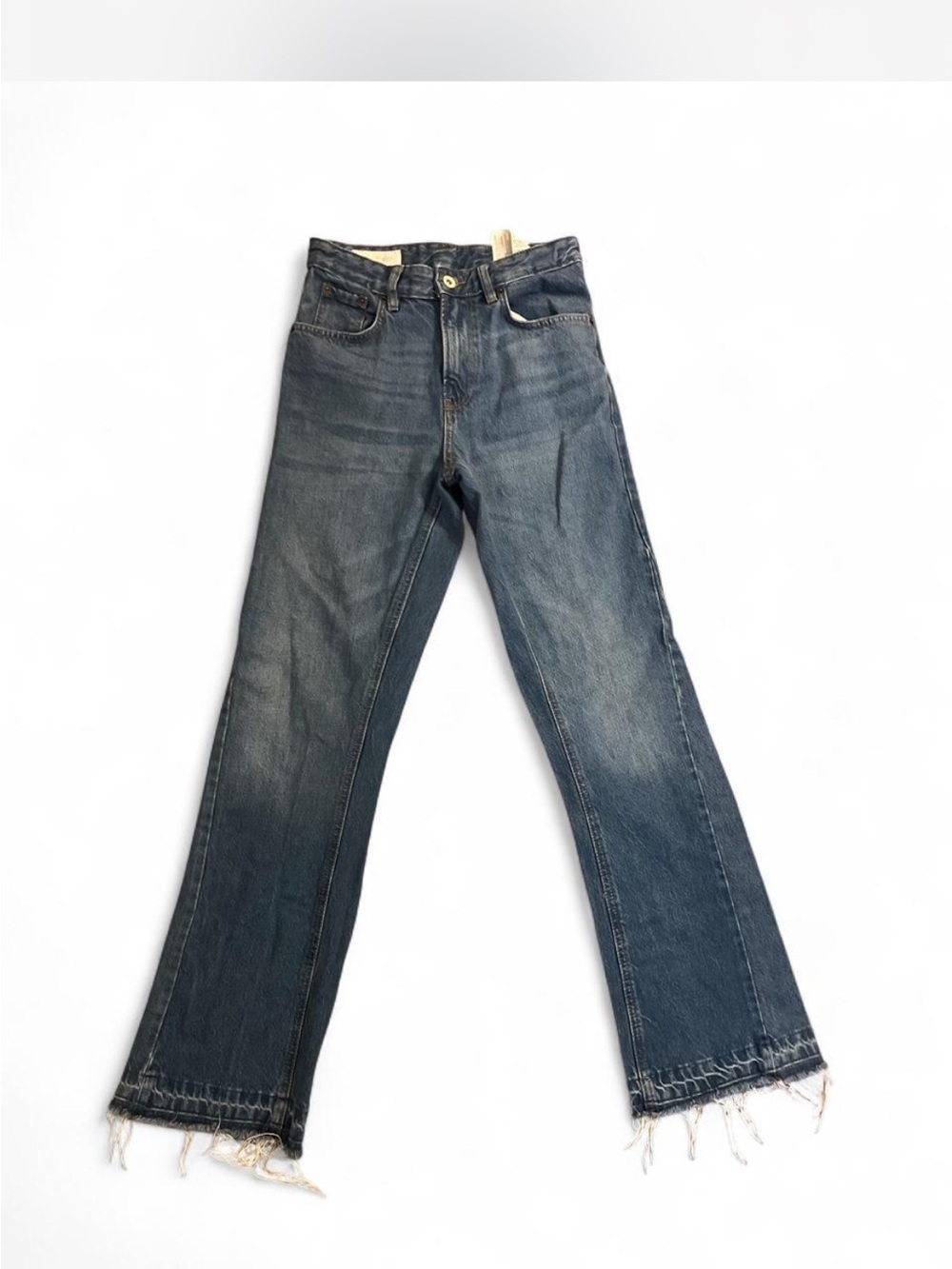 Zara Dark Blue Flared Jeans with Frayed Hem